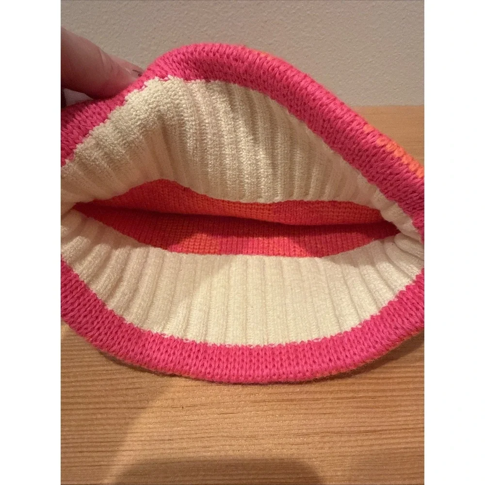 Vintage Smiley‎ Hat Wool Ski Hat Pink With Orange Stripes Beanie No Tag